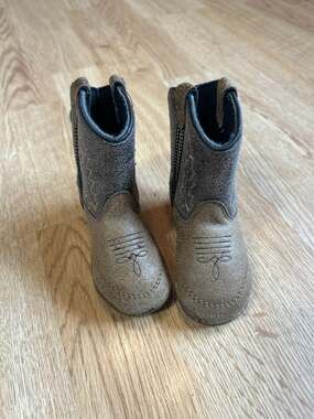 Old West Infant Boys Brown Leather Poppet Soft Sole Cowboy Boots